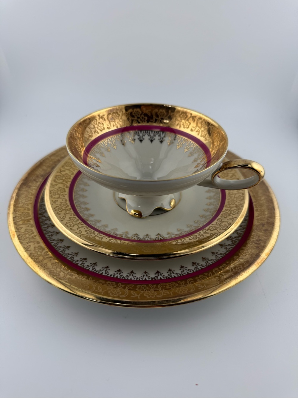 Vintage 1940s Z & Co. Tirschenreuth Bavaria Porcelain Teacup Trio Set